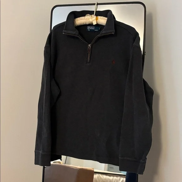 RALPH LAUREN MENS POLO DARK GRAY CHARCOAL QUARTER ZIP SWEATER SZ LARGE PULLOVER - Picture 2 of 7